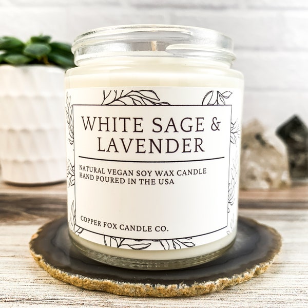 White Sage & Lavender Soy Candle, Aromatherapy Candles, Vegan Candle, Natural Soy Wax, Hand-Poured, Handmade, Gift For Her, Anniversary Gift