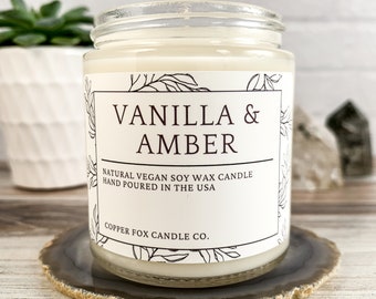 Vanilla and Amber Soy Candle, Aromatherapy Candles, Vegan Candle, Natural Soy Wax, Hand-Poured, Handmade, Gift For Her, Anniversary Gift