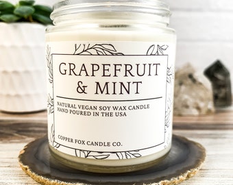 Grapefruit and Mint Soy Candle, Aromatherapy Candles, Vegan Candle, Natural Soy Wax, Hand-Poured, Handmade, Gift For Her, Anniversary Gift