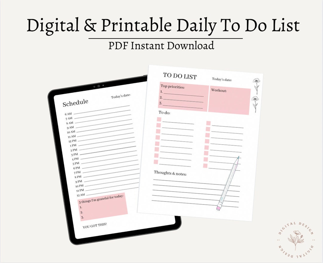 IPad Hourly Planner, Printable to Do List, Goal Planner, Student