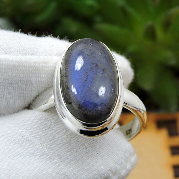 Labradorite Gemstone Ring Everyday Ring Natural Blue Fire Statement Ring Designer Silver Ring Blue Flash Labradorite Quality Ring