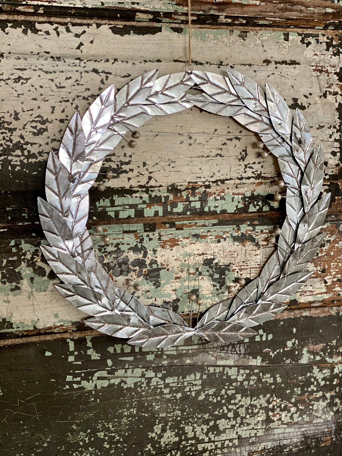 Silver Metal Laurel Winter Wreath for front door Laurel | Etsy