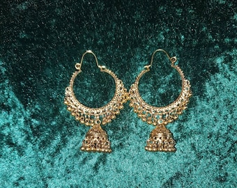 Gold Indian Jhumka Big Bell Drop Dangle Earrings