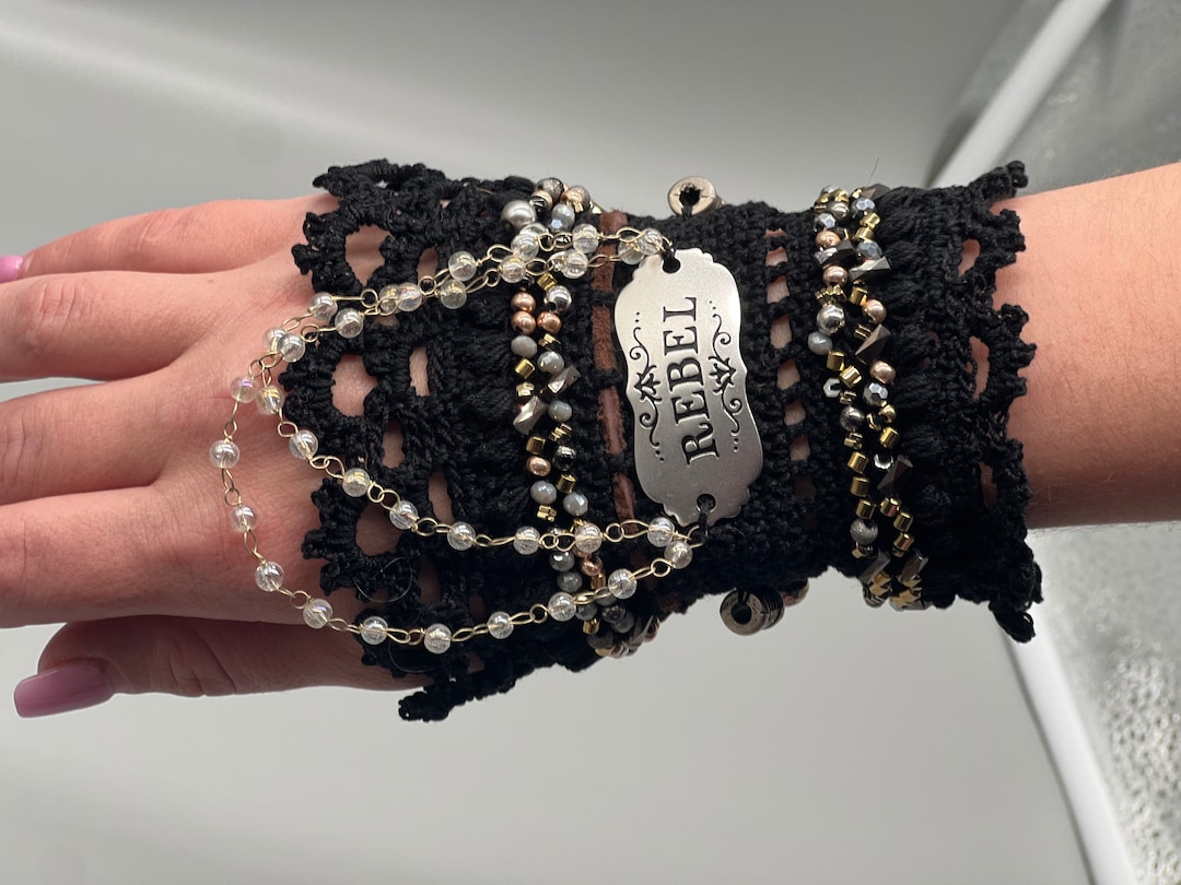 Beaded Crochet Lace Cuff Rebel Etsy
