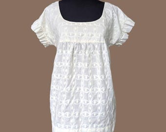 Juicy Couture| Vintage Y2K Babydoll Blouse Cream Tie Back Anchor Buttons M