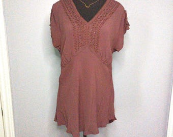 Vintage Faded Glory Babydoll Y2K Blouse Sz 16 Brown/Purple Boho