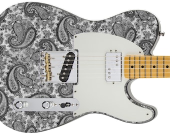 Piel de guitarra, la mejor calificada, envoltura de hacha de 5 estrellas, re-revestimiento de cuerpo, re-face de bajo, música eléctrica, funda personalizada, bricolaje, '68, gris Paisley especial GS 203