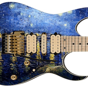 Guitar Skin Axe Wrap Re-skin Starry Night Van Gogh Over The Rhone 690 image 2