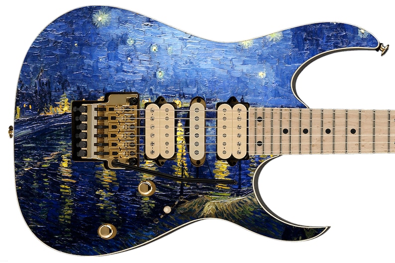 Guitar Skin Axe Wrap Re-skin Starry Night Van Gogh Over The Rhone 690 image 2