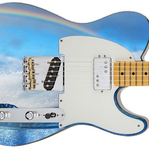 Guitar Skin Axe Wrap Re-skin Electric Body Bass Reface Custom Music Instrument Cover Art DIY Pacific Rainbow Ocean Blue 487