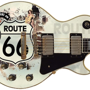 Pelle per chitarra, rivestimento per ascia a 5 stelle, rivestimento per corpo, rivestimento per basso, musica elettrica, copertina personalizzata fai da te, ragazze pin-up della Route 66 749