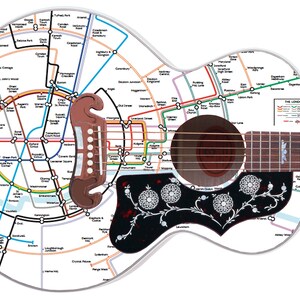 Revestimiento de guitarra, revestimiento de hacha, revestimiento de bajo eléctrico, revestimiento de vinilo, mapa del metro de Londres 800