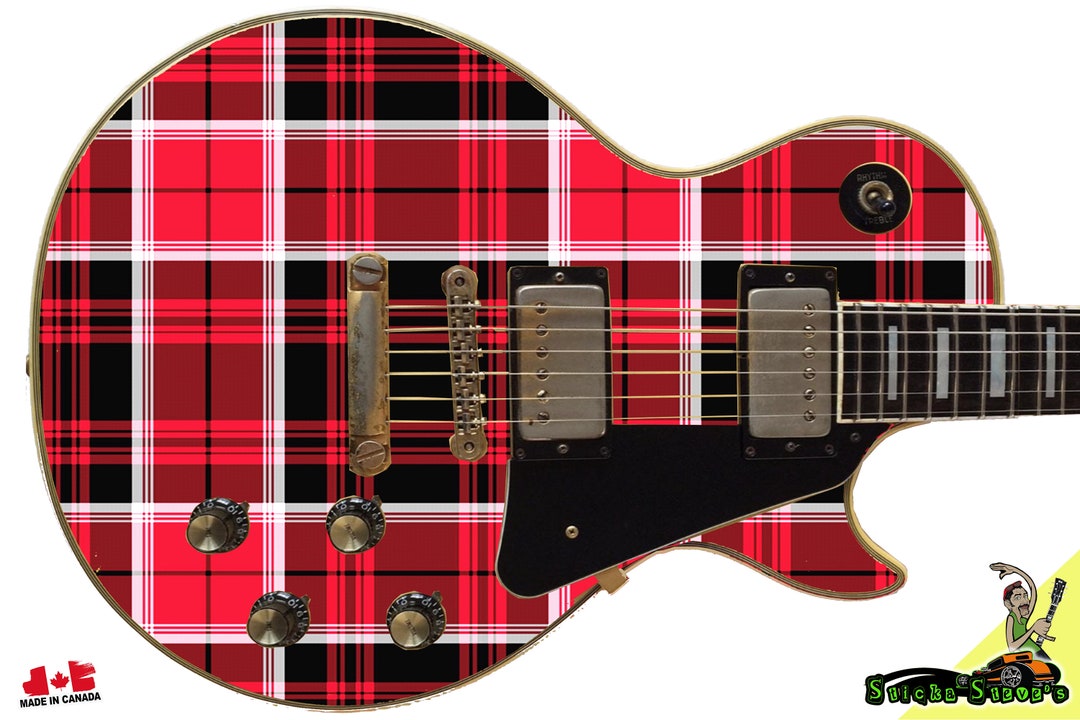 Guitar Skin Axe Wrap Reskin Classic Plaid Red Black White 111 Etsy