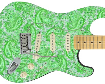 Guitar Skin Top Rated 5-Star Axe Wrap Re-skin Body Bass Electric Music Custom Cover 1968 Paisley Green Mint Special GS 203
