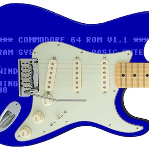 Guitar Skin Top Rated 5-Star Axe Wrap Re-skin Body Bass Reface Electric Music Custom Cover DIY Blue Commodore 64 80&#39;s Video Game 354