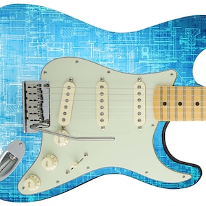Guitar Skin Top Rated 5-Star Axe Wrap Re-skin Body Bass Reface Electric Music Custom Cover DIY Blue Print Schematics 047