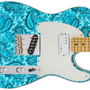 Guitar Skin Axe Wrap Re-skin Electric Body Bass Reface Custom Music Instrument Cover Art DIY 1968 Paisley Ocean Blue Tele Special GS 203