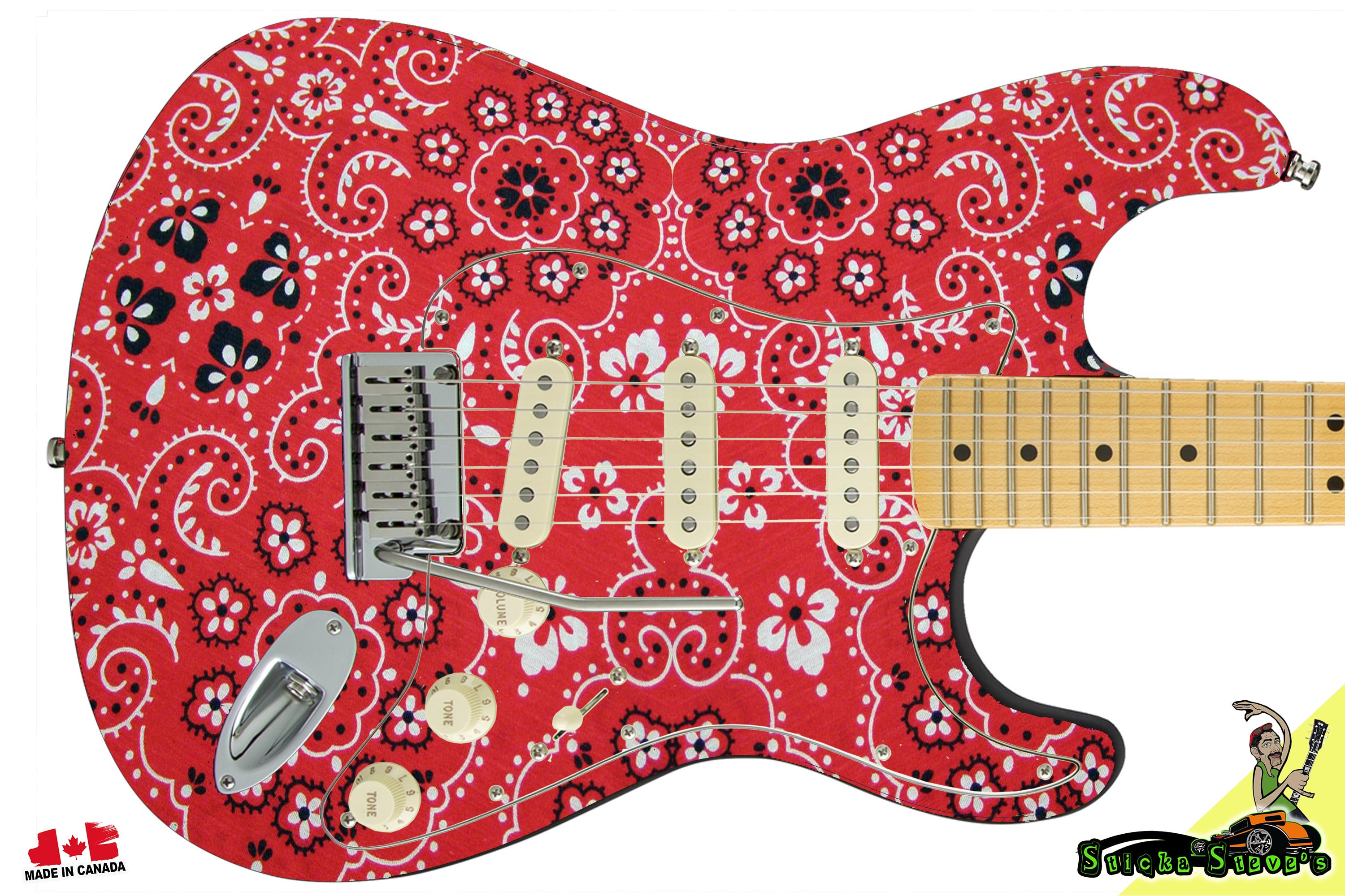 Guitar Skin Axe Wrap Reskin Red Black Bandana Close up 116 Etsy