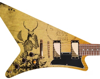 Piel de guitarra, envoltura de hacha, repintado de cuerpo, reface de bajo, música eléctrica, funda personalizada, bricolaje, 408 V Demons, guitarra eléctrica de gran tamaño