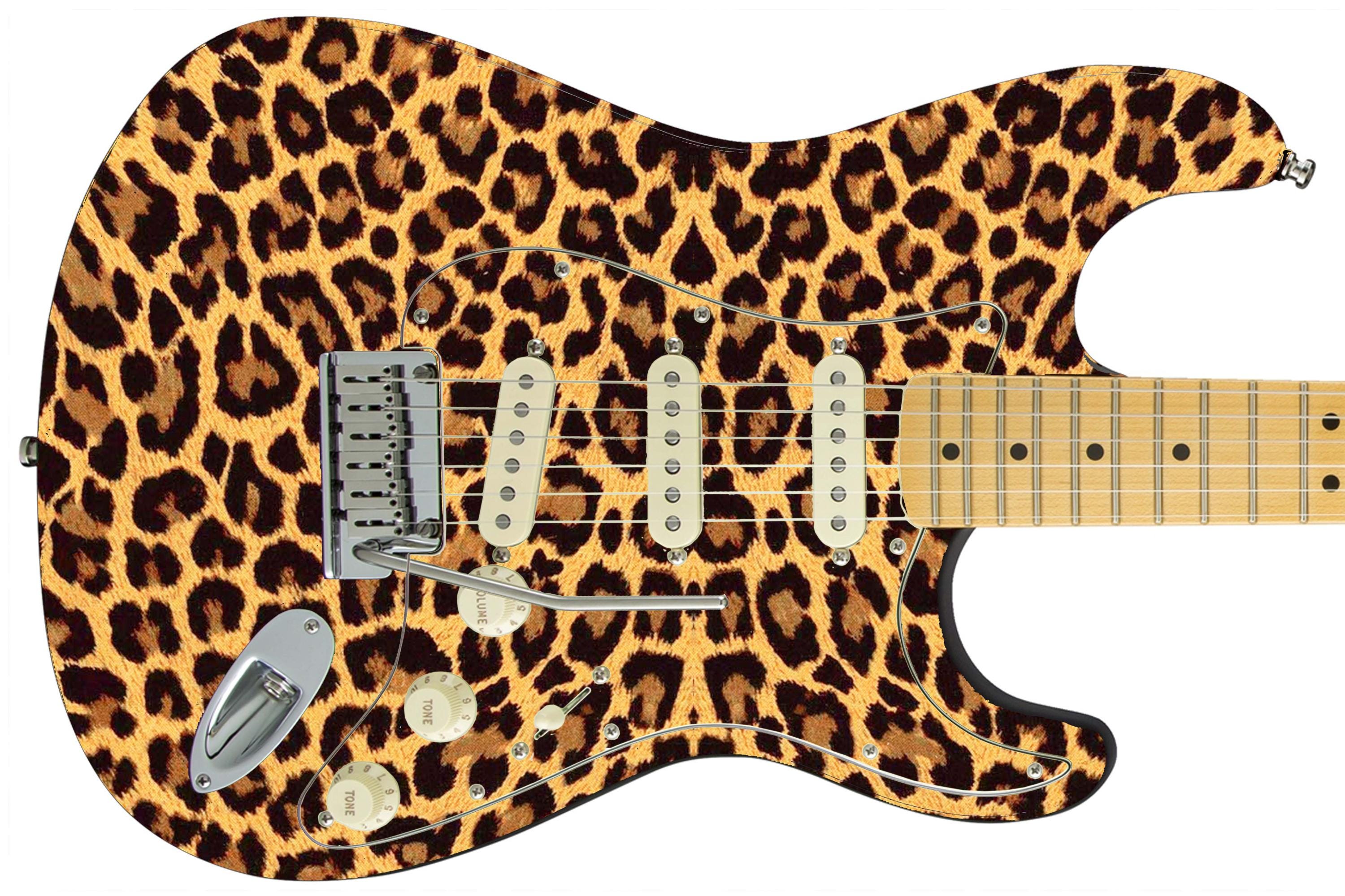 Guitar Skin Axe Wrap Re-skin Bass Reface Leopard Print Fur Paul Stanley Look