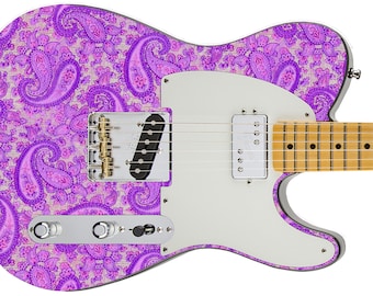 Piel de guitarra, la mejor calificada, envoltura de hacha de 5 estrellas, re-revestimiento de cuerpo, re-face de bajo, música eléctrica, cubierta personalizada, bricolaje, '68 PAISLEY, púrpura brillante, especial GS 203