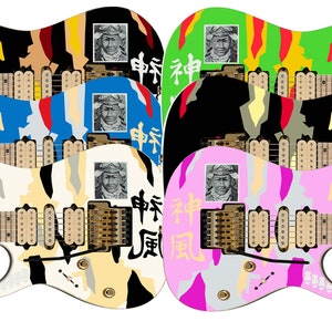 Guitar Skin Axe Wrap Re-skin Electric Body Bass Reface Custom Music Instrument Cover Art DIY Kamikaze Camouflaged 596