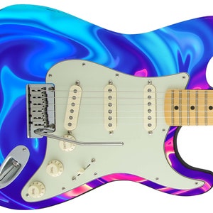 Pelle per chitarra, rivestimento per ascia a 5 stelle, rivestimento per corpo, rivestimento per basso, musica elettrica, copertina personalizzata fai da te, ombre elettriche, vortici rosa e blu 125