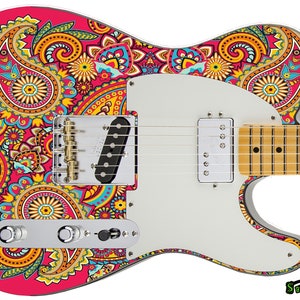 Guitar Skin Axe Wrap Re-skin Electric Body Bass Reface Custom Music Instrument Cover Art DIY Paisley Pink 085