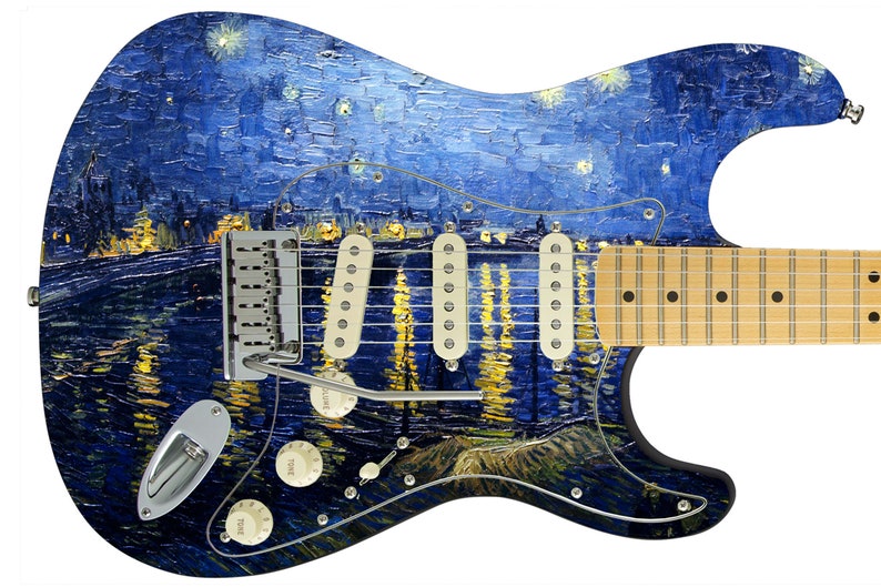 Guitar Skin Axe Wrap Re-skin Starry Night Van Gogh Over The Rhone 690 image 4