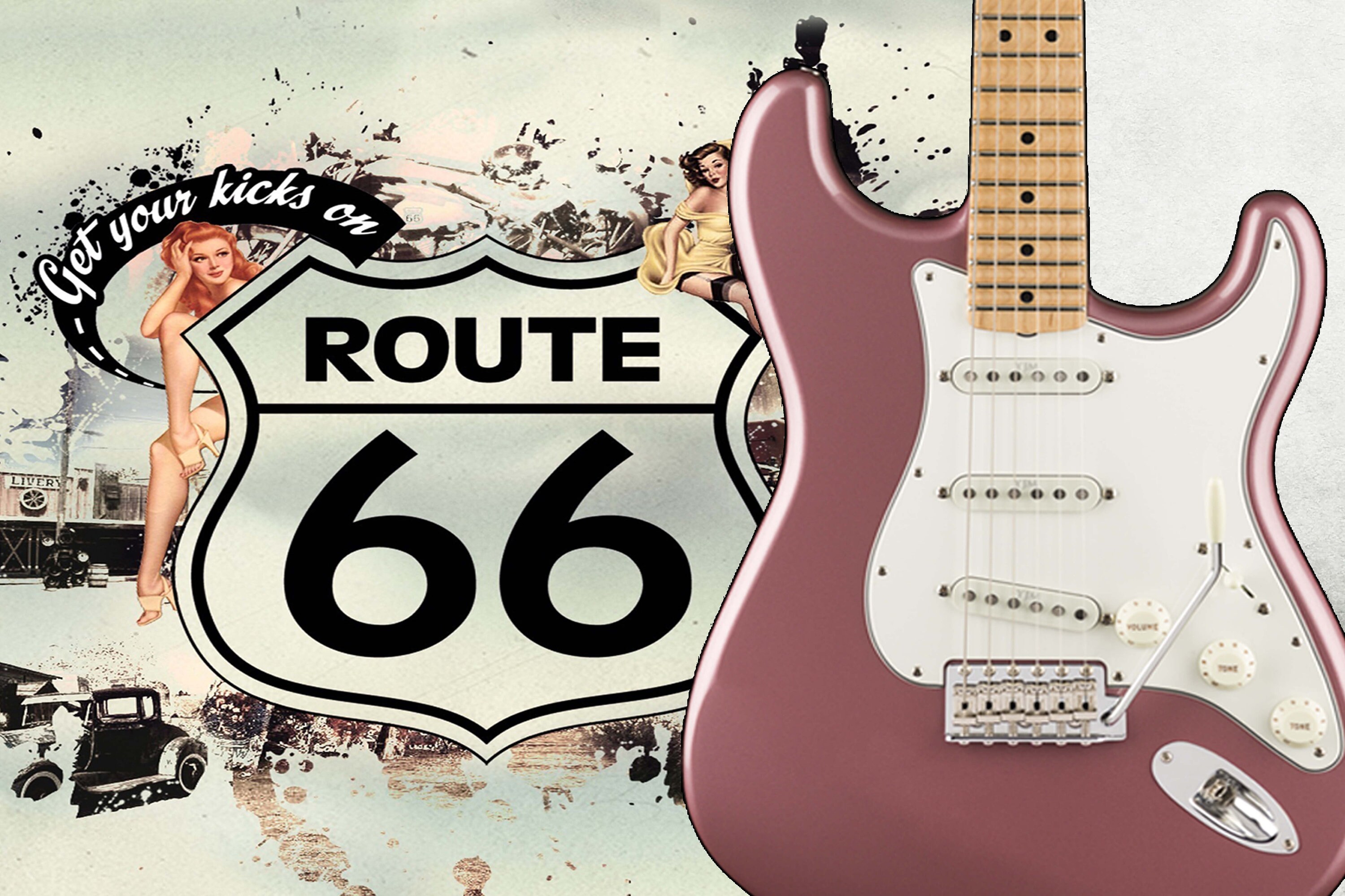 Vitrines pour guitare, vitrine murale amovible Skinz Skinz, Kix on Route 66 2048