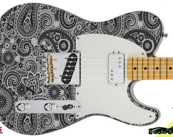 Piel de guitarra, envoltura de hacha, repintado de cuerpo, repintado de bajo, música eléctrica, funda personalizada, bricolaje, gris oscuro, negro, cachemir, noches 097