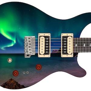 Pelle per chitarra, avvolgimento dell&#39;ascia, rivestimento del corpo del basso, rivestimento per musica elettrica, copertina personalizzata fai da te, Northern Lights Over Water 821