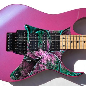Plektrumskydd Headstock Tremolo Skin Wrap Reskin för Gitarrer Leaf Trapped in Time 2 - Blå Grön Rosa 1175