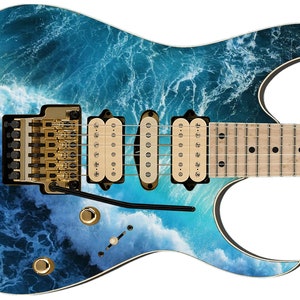 Guitar Skin Axe Wrap Re-skin Bas Reface DIY Vinyl Decal Electric Ocean Blue Love 024