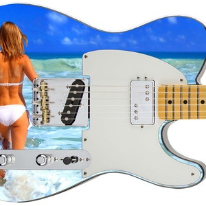 Guitar Skin Axe Wrap Re-skin Electric Body Bass Reface Custom Music Instrument Cover Art DIY Day at the Beach Bum 428