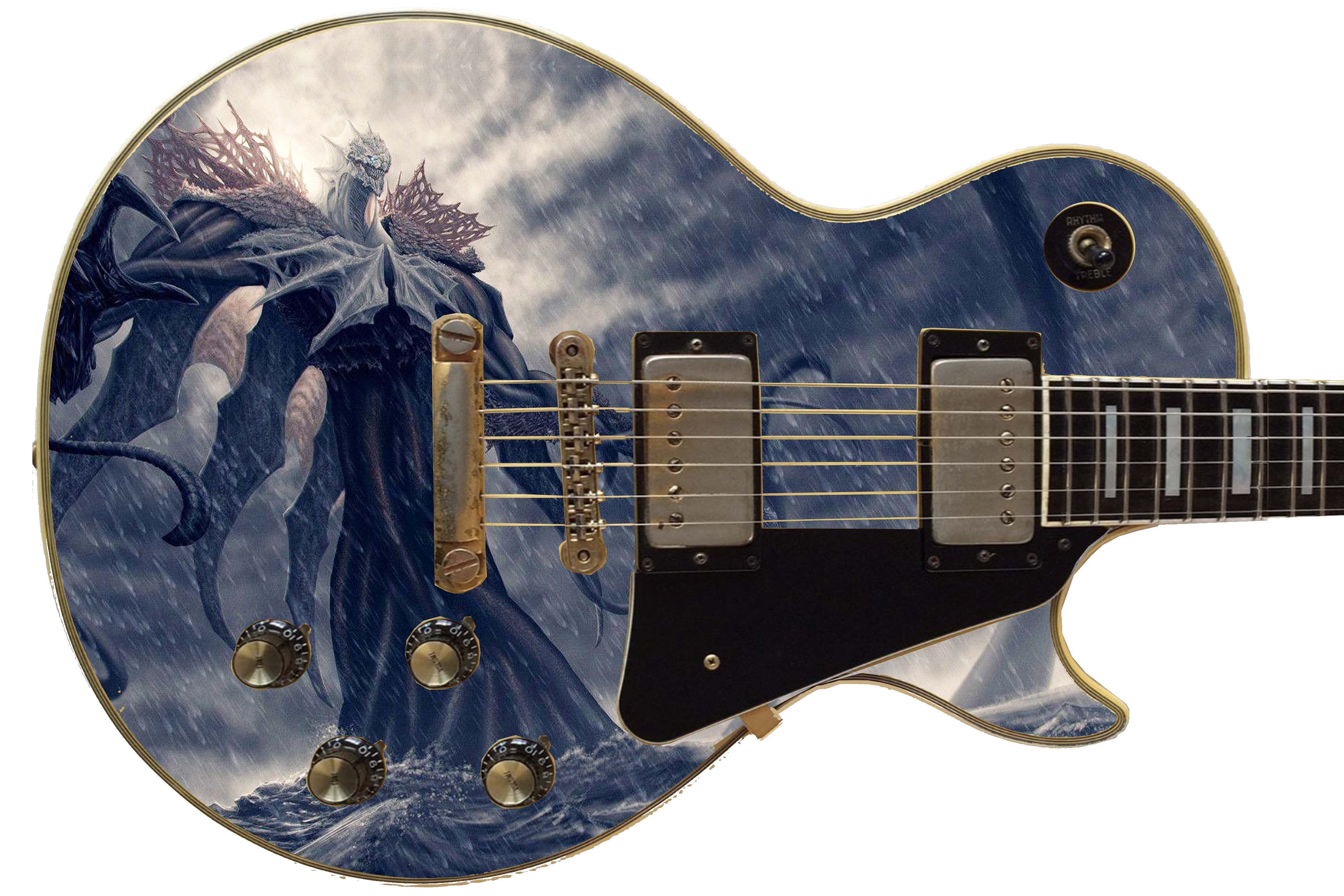 Gitarren-Haut Top bewertet 5-Sterne Axt Wrap Re-Skin Body Bass Electric Music Custom Cover Sea Monsters 265