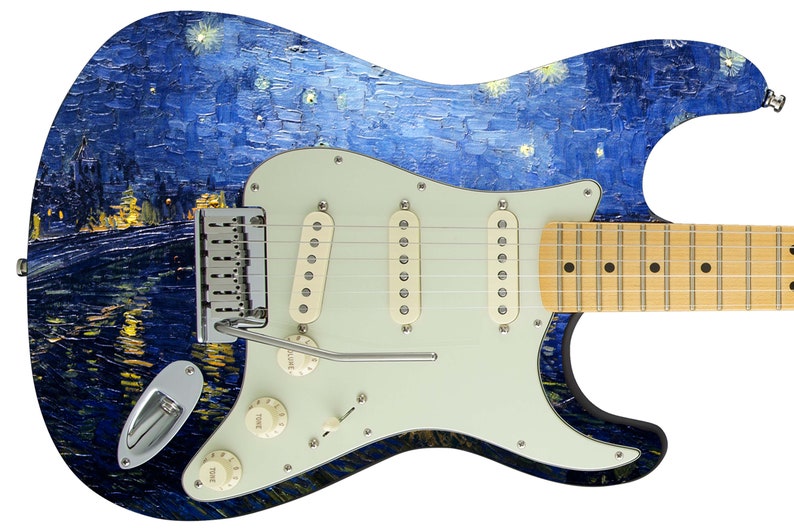 Guitar Skin Axe Wrap Re-skin Starry Night Van Gogh Over The Rhone 690 image 8