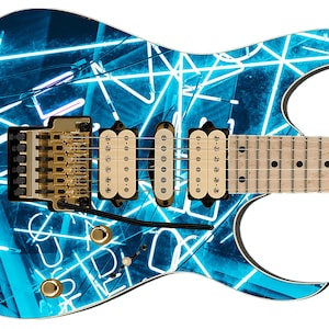 Guitar Skin Axe Wrap Re-skin Body Bass Reface Electric Music Custom Cover DIY Blue Monday Neon Nights 312