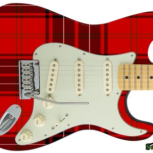 Guitar Skin Axe Wrap Re-skin Electric Body Bass Reface Custom Music Instrument Cover Art DIY Hip Red Plaid Kilt School Day 101