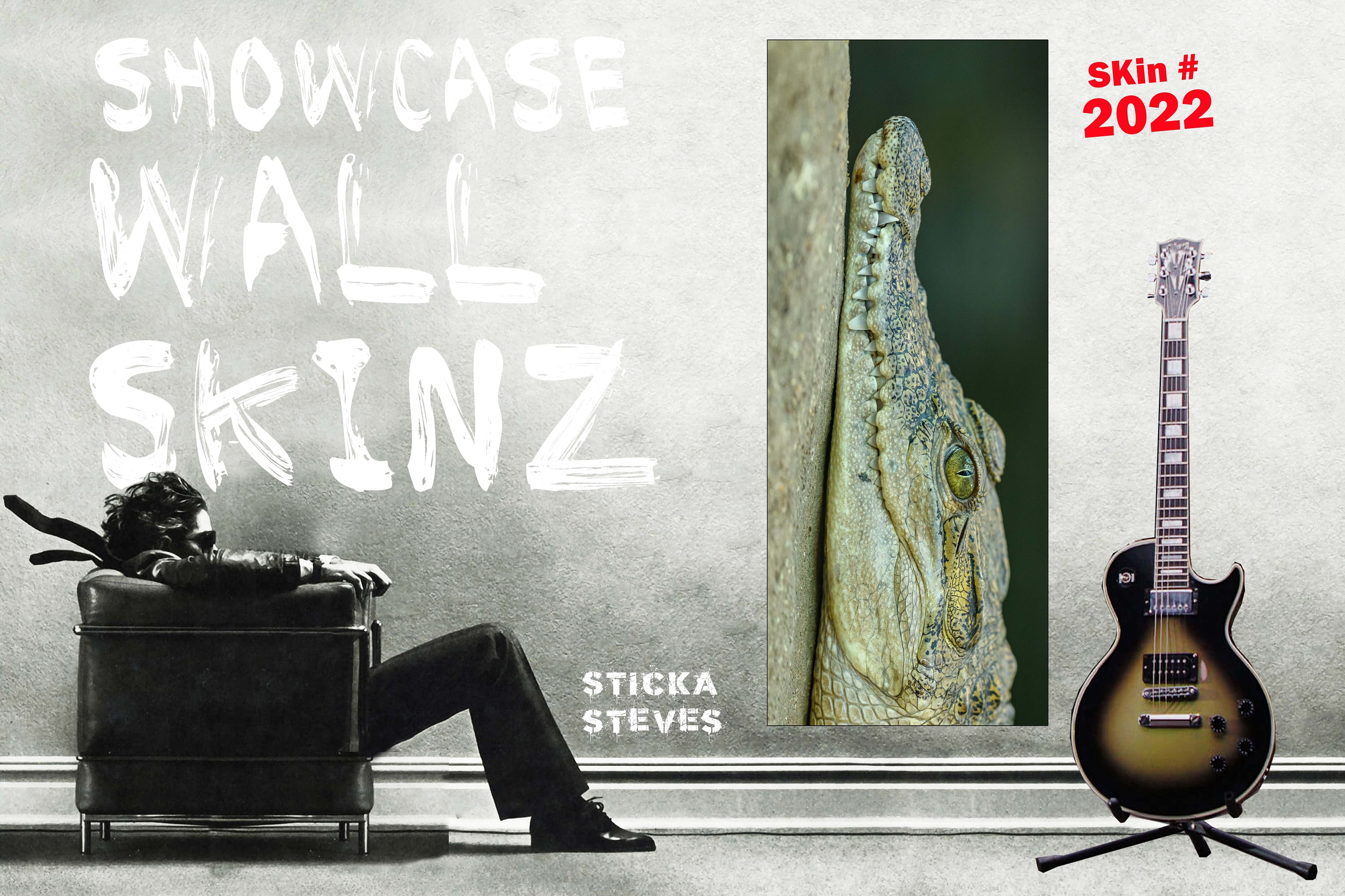 Vitrines pour guitare, vitrine murale amovible Skinz, décoration de peau Gator Patient Croc 2022