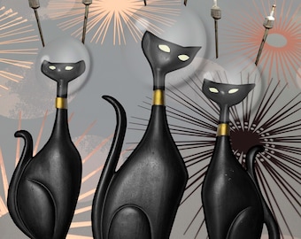 Atomic MCM Space Kitties Abnehmbares DIY Vinyl Wand Poster Home Themen