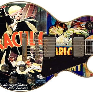 Guitar Skin Axe Wrap Re-skin Body Bass Reface Electric Music Custom Cover DIY Vintage Poster Dracula Mummy 622