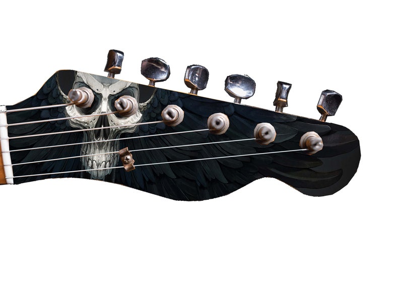 Pu&ograve; includere: Paletta di chitarra elettrica nera con un design a forma di teschio e ali. La paletta ha sei meccaniche e una finitura nera.