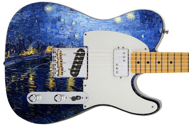 Guitar Skin Axe Wrap Re-skin Starry Night Van Gogh Over The Rhone 690 image 7