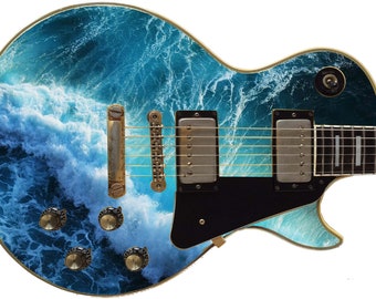 Guitar Skin Axe Wrap Re-skin Vinyl Decal DIY Righty Electric Ocean Blue Love 024