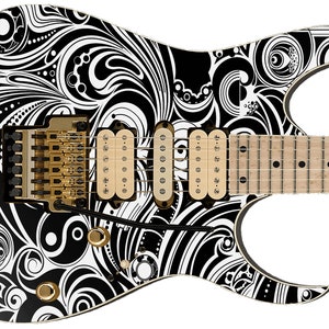 Guitar Skin Axe Wrap Re-skin Bass Body Electric Reface DIY Black & White Swirl Jem 031