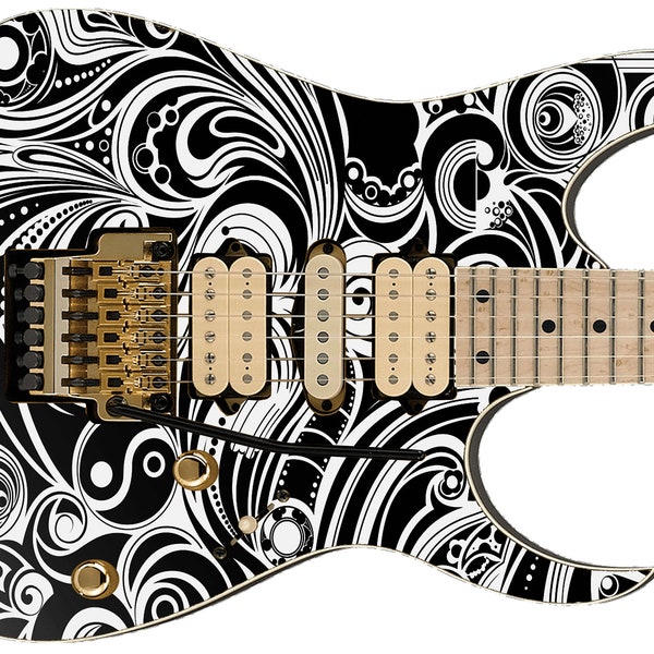 Guitar Skin Axe Wrap Re-skin Vinyl Righty Electric Black & White Swirl Jem 031