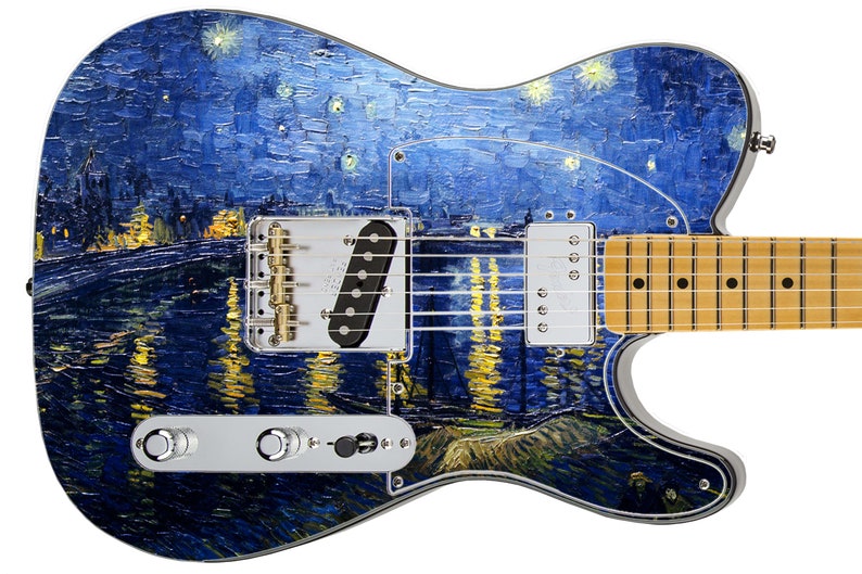 Guitar Skin Axe Wrap Re-skin Starry Night Van Gogh Over The Rhone 690 image 5