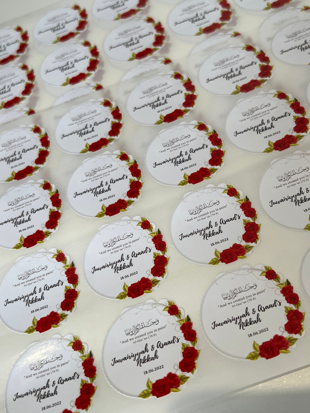 Custom Nikkah Stickers Red Flowers Etsy
