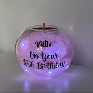 Light up personalised tea light candle holder with feathers